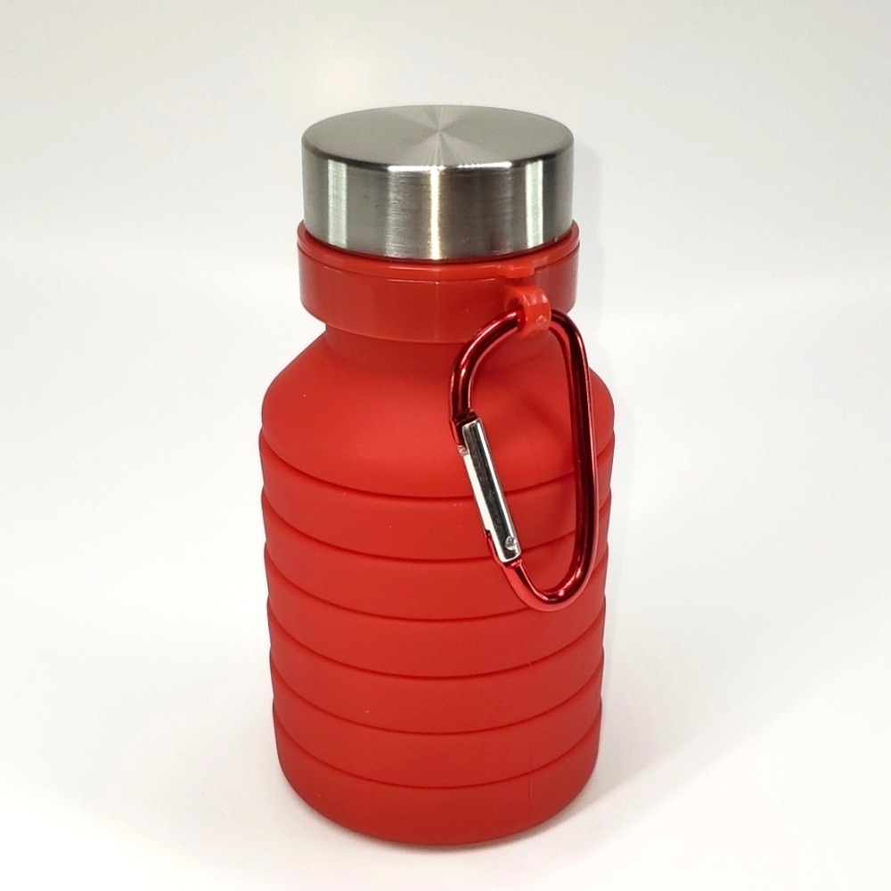 Red Portable Collapseable Sport Water Bottle with Carabiner